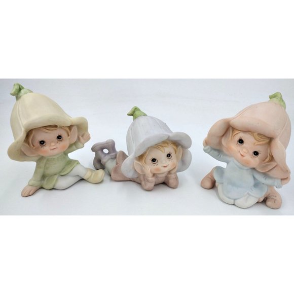 Vintage Set of 3 HOMCO 5615 Elf Fairy Pixie Figurines, 4 in. Tall Multi Pastel C - Picture 1 of 6